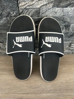 Puma Black and White Adjustable Slide Sandals Size 13